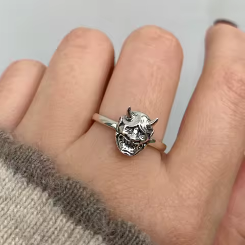 Fashion Silver Color Prajna Rings Skull Mask Finger Rings Opening Adjustable Finger Ring Party Jewelry Accessories