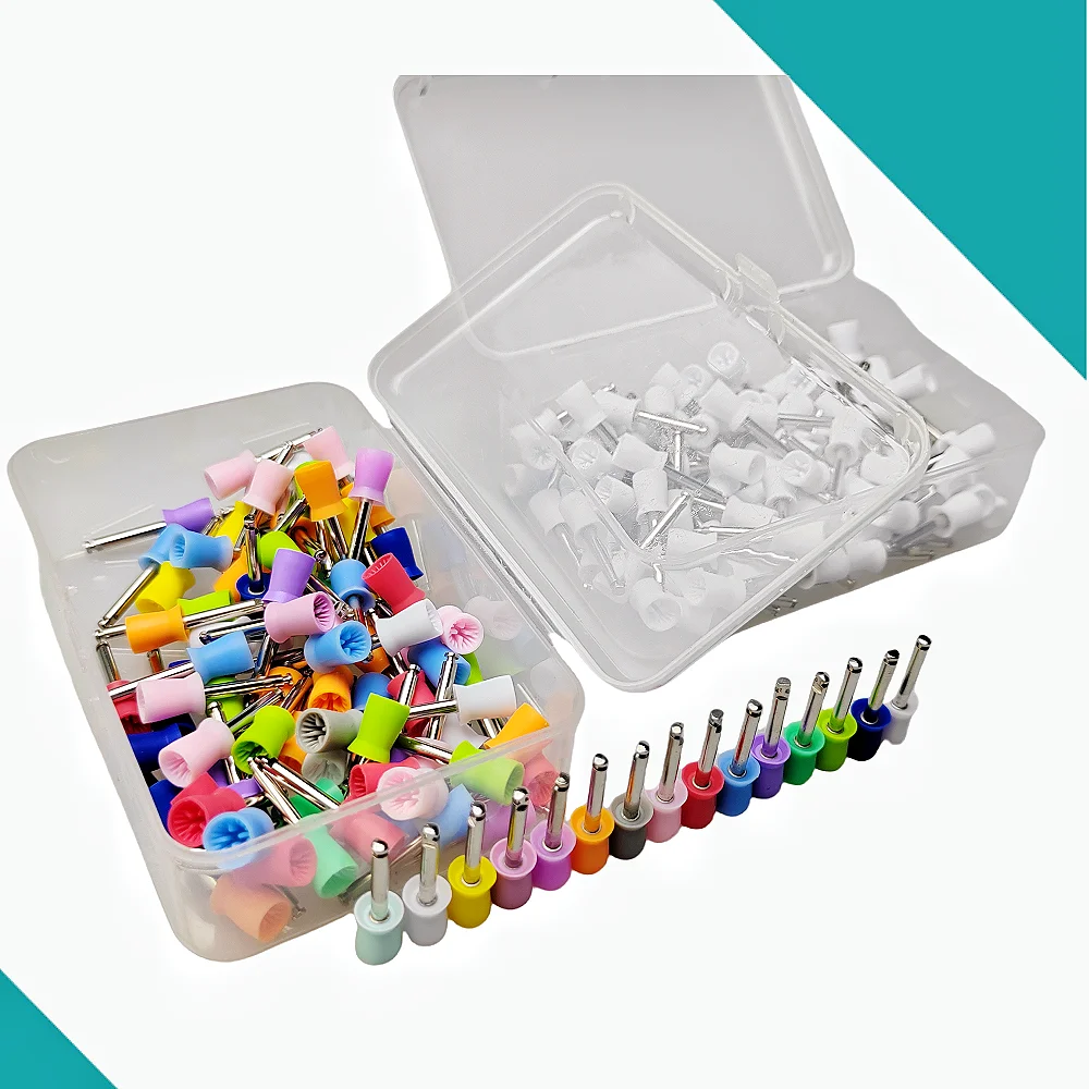 100 قطعة من أكواب تلميع الأسنان - فرشاة بروفي مطاطية للاستعمال مرة واحدة لقبضة السرعة المنخفضة، أدوات مختبر تلميع الأسنان