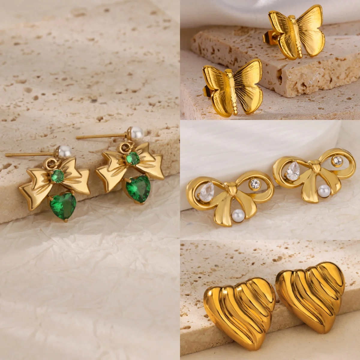 

10 Pairs Bowknot Imitation Pearl Women's Earrings Stainless Steel Zirconia Heart Jewelry Earring Christmas Gift Wholesale bijoux