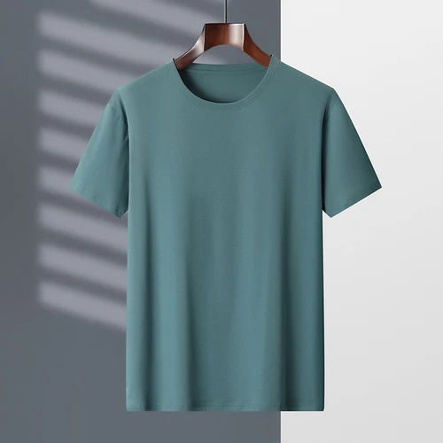 Imagen 2 del producto Camisetas de algodón mercerizado para hombre, camisetas de seda con cuello redondo, manga corta, holgadas, rectas, simples, informales, minimalistas, verano 2024
