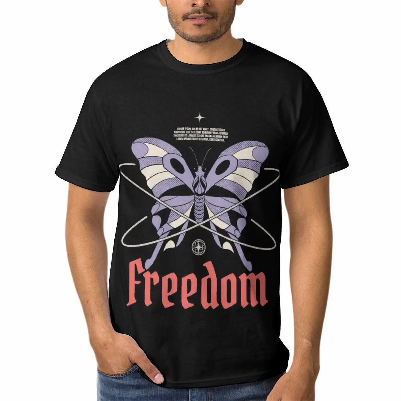 Camiseta  estampado de letras The Freedom para hombre, camisetas gráficas divertidas de gran tamaño   camisetas de verano