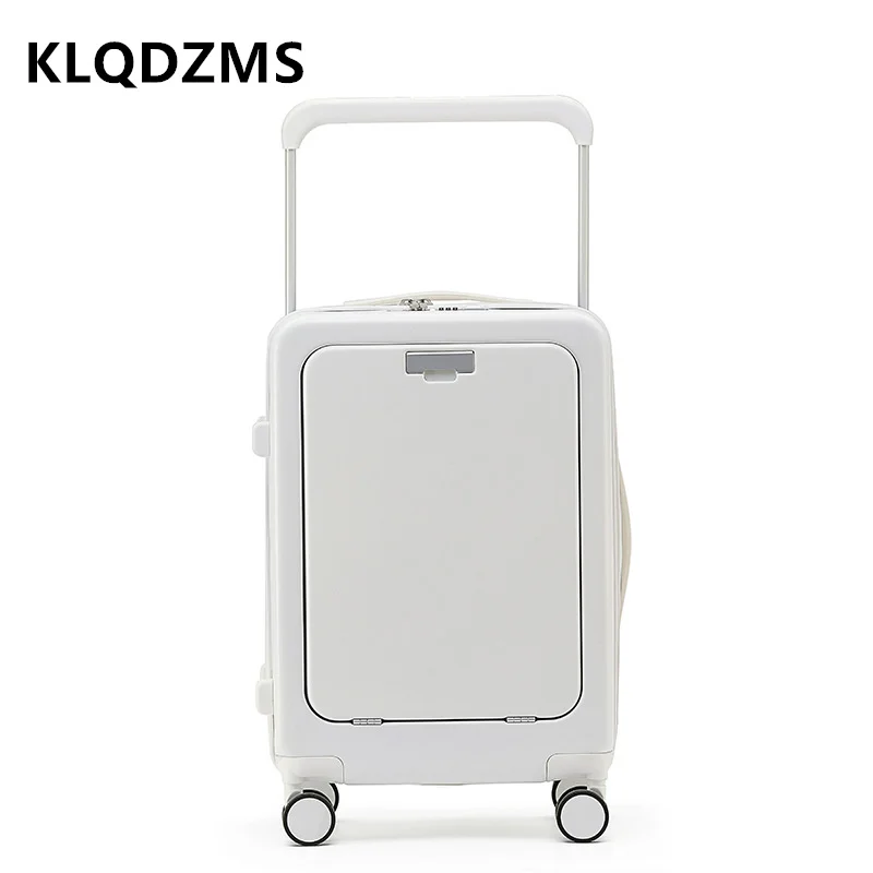 KLQDZMS Cabin Luggage Front Opening Laptop Boarding Case 20 Inch ABS + PC Trolley Case Universal Wheel Rolling Travel Suitcase