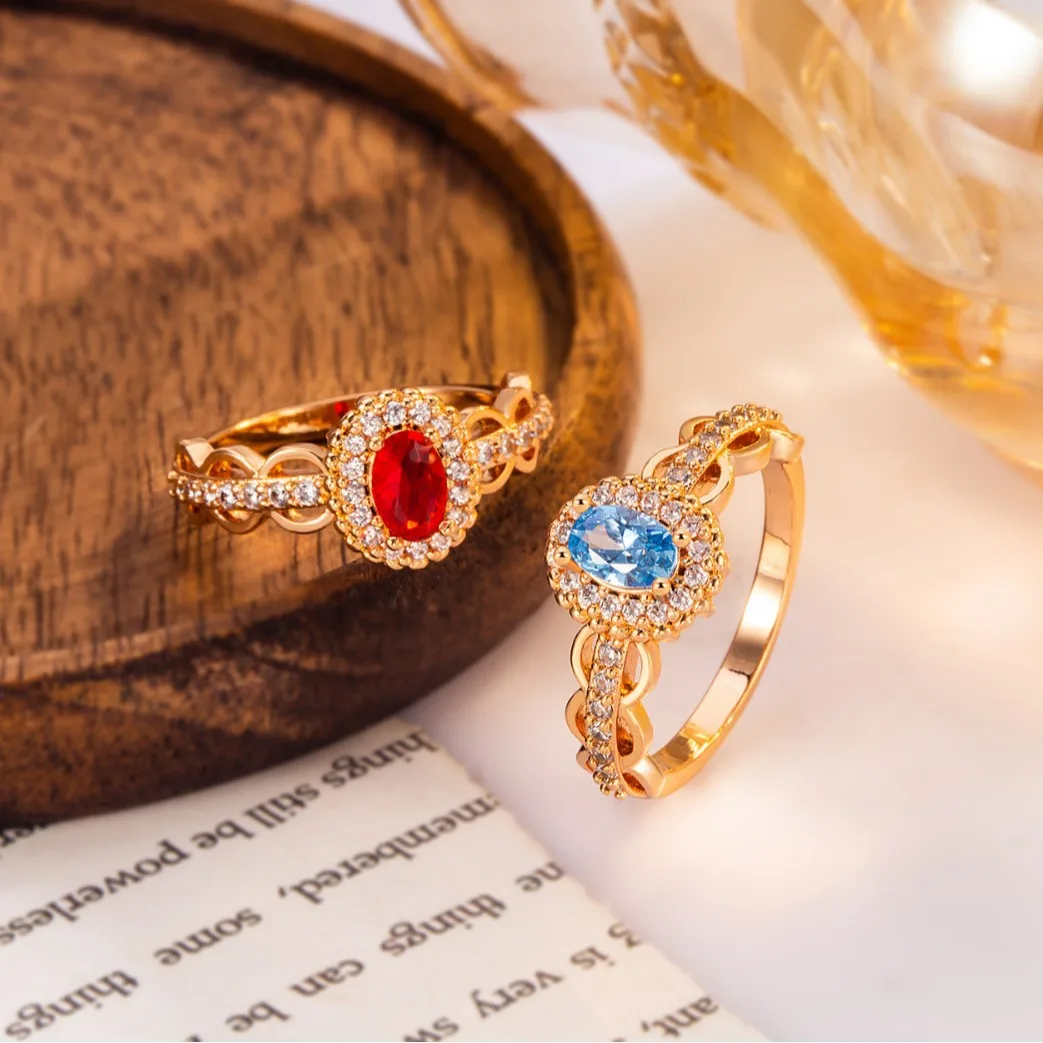 

Luxury 24K 9999 Pure Gold real gold Women's 4X5mm Oval Ring Vintage Hollow Moissanite Diamond Ring