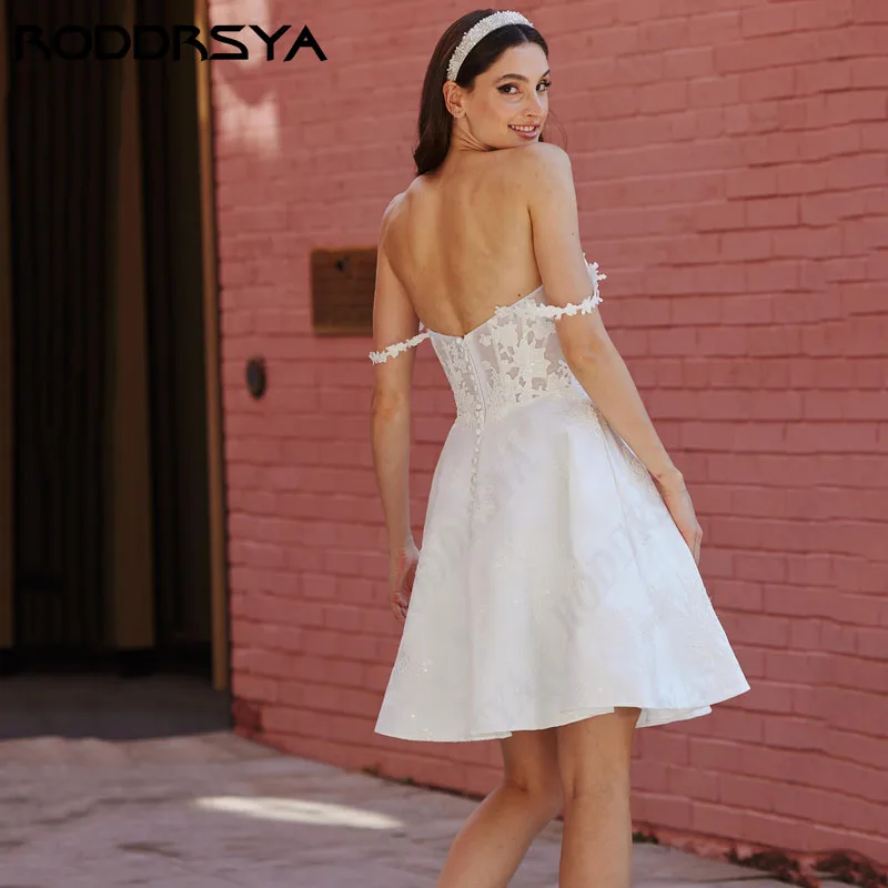 RODDRSYA-Robe de Mariée Courte en Satin Doux, Col en V, Mini, Élégante, Dentelle, Sur Mesure, Simple, ixdes Patients Robe de Mariée Courte en Satin Doux, Col en V, Mini, Élégante, Dentelle, Sur Mesure, Simple, ixdes Pa