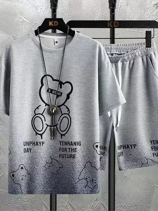 

Casual Sportswear Set for Men Summer Short Sleeve T-Shirt Black Half Sleeve Youthful And Handsome Teenager Suitable Ensemble