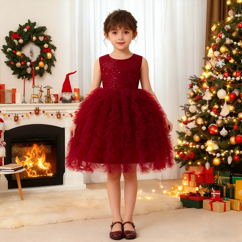 Sequin Princess Dress Christmas New Year Dress For Girls Party Dress Children's Girly Dresses Flower Girl Wedding Dress Gown