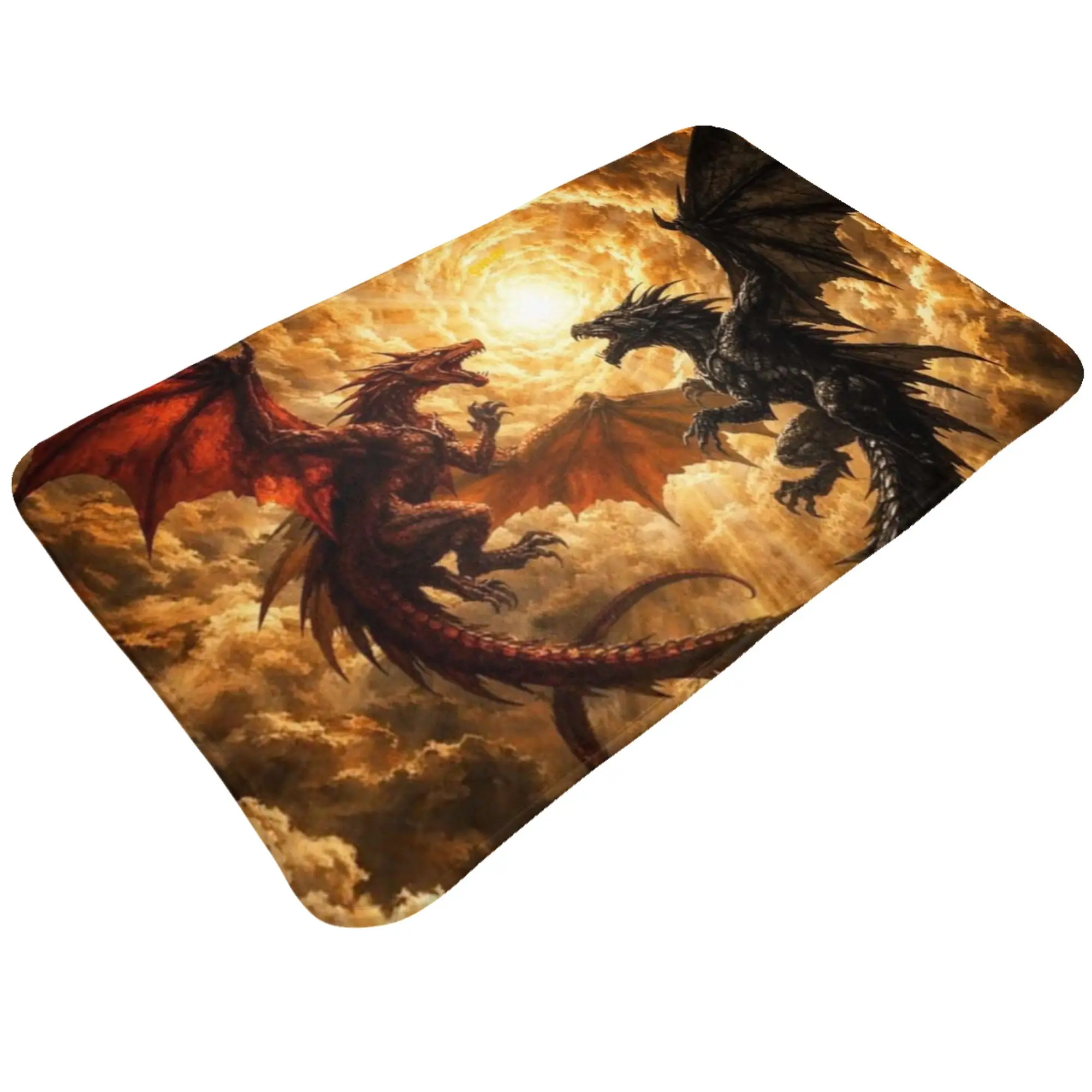 Dual Dragons Fiery Vortex Art Doormat Bath Kitchen Mat  Absorbent Home Decoration