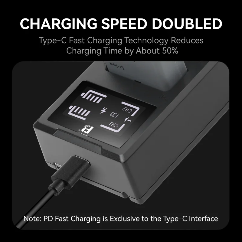 FB Fast Charger for Nikon EN-EL14 Batteries and D3100 D3200 D3400 D3500 Camera Battery  Dual Slot Fast Charge with LCD Screen