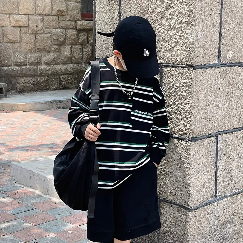 

Baoduo Children's Clothing Boys' Autumn Sweater 2023 New T-shirt Children's Bottoming Shirt Western Style Striped Top