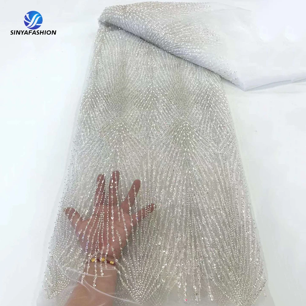 

Sinya White Bridal Nigerian Wedding African Lace Fabric 2024 High Quality Lace Luxury Heavy Beaded French Net Embroidery Fabrics