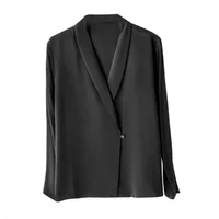 Spring Women's Tunic V Neck Solid Color Elegant Blouses Office Lady Silk Satin  Solid Black White Long Sleeve T-shirts Women - Image 6