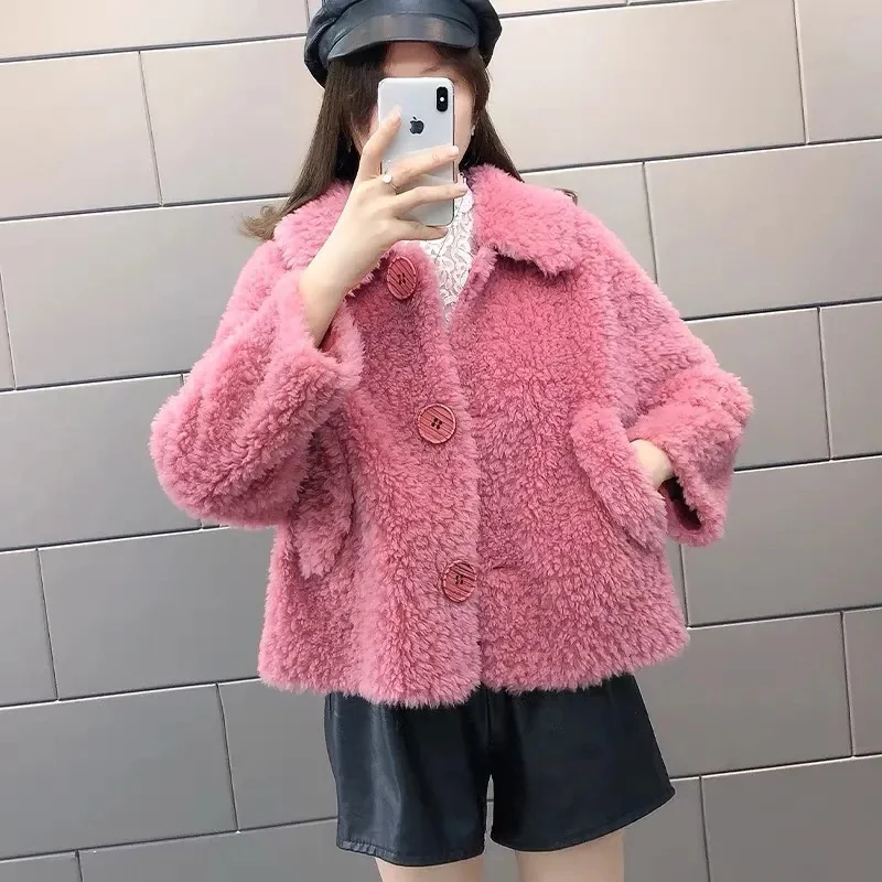Outono inverno senhoras imitação de lã de cordeiro casaco coreano moda feminina casual jaqueta de pele do falso 2025 feminino mangas compridas de pelúcia outwear