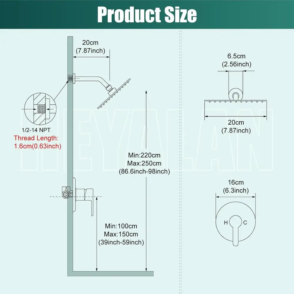 8-Inch Rainfall Shower Set with Matte Black Trim Kit and Single Function