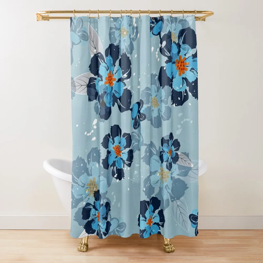 

Vintage Navy Flower Pattern Shower Curtain Bathroom Decor Shower For Bathrooms Transparent Bathroom Shower Curtain