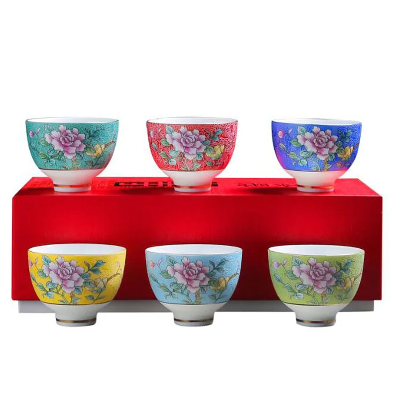 Imagem -06 - Esmalte Colorido Chá Cup Grupo Kungfu Tea Bowl Flower Pattern Decorado Mestre Hat Copos Beber Ferramenta Cerimônia do Chá Pcs Conjunto