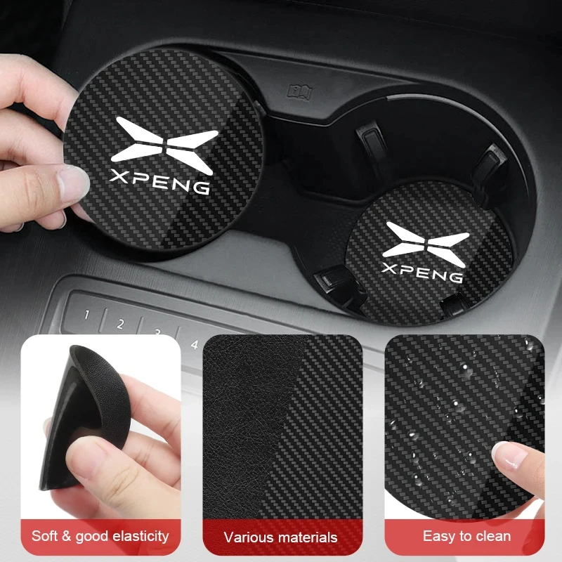 

2Pcs Anti Slip Leather Water Cup Coaster Pads Car Water Cup Holder Mat for Xiaopeng Xpeng G6 G7 G9 X9 P7 P7i P5 MONA M03 G3 2025