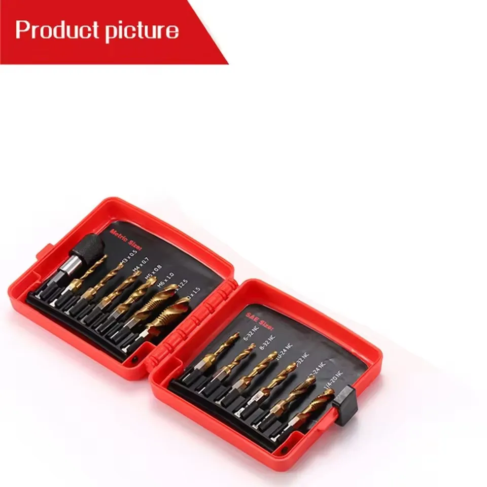 13PCS Taps Drill Bits Metric Tap Compound Drill Metric Taps 3-in-1 Tool For Drilling Threading And Reaming - High Speed ​​Steel