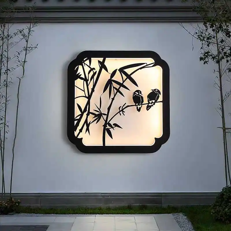 

New Chinese style wall lamp outdoor courtyard villa shadow lamp garden yard background mural lamp garden exterior