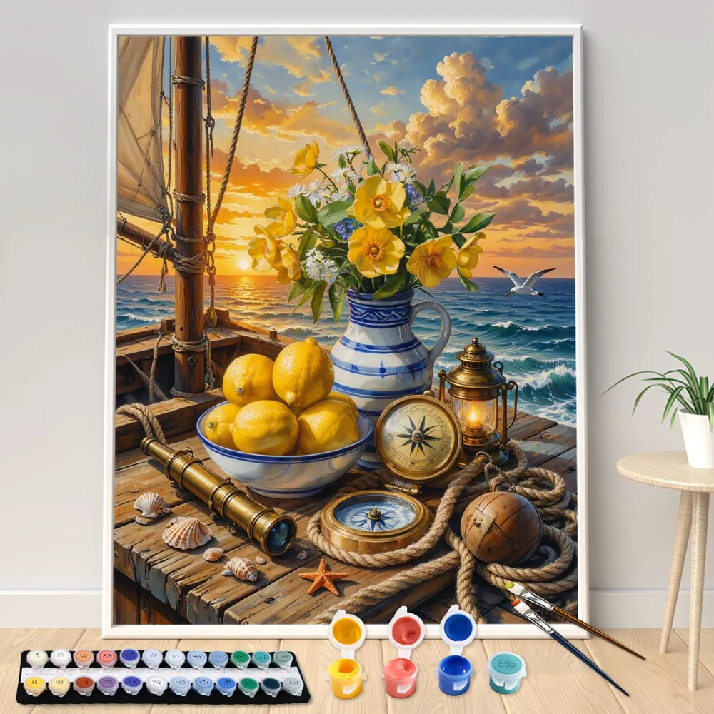 Digital Acrylic Painting Kit DIY Sea Deck Lemon Sunset Art Canvas Hand Painted Home Decor Personalized Surprise Gift
