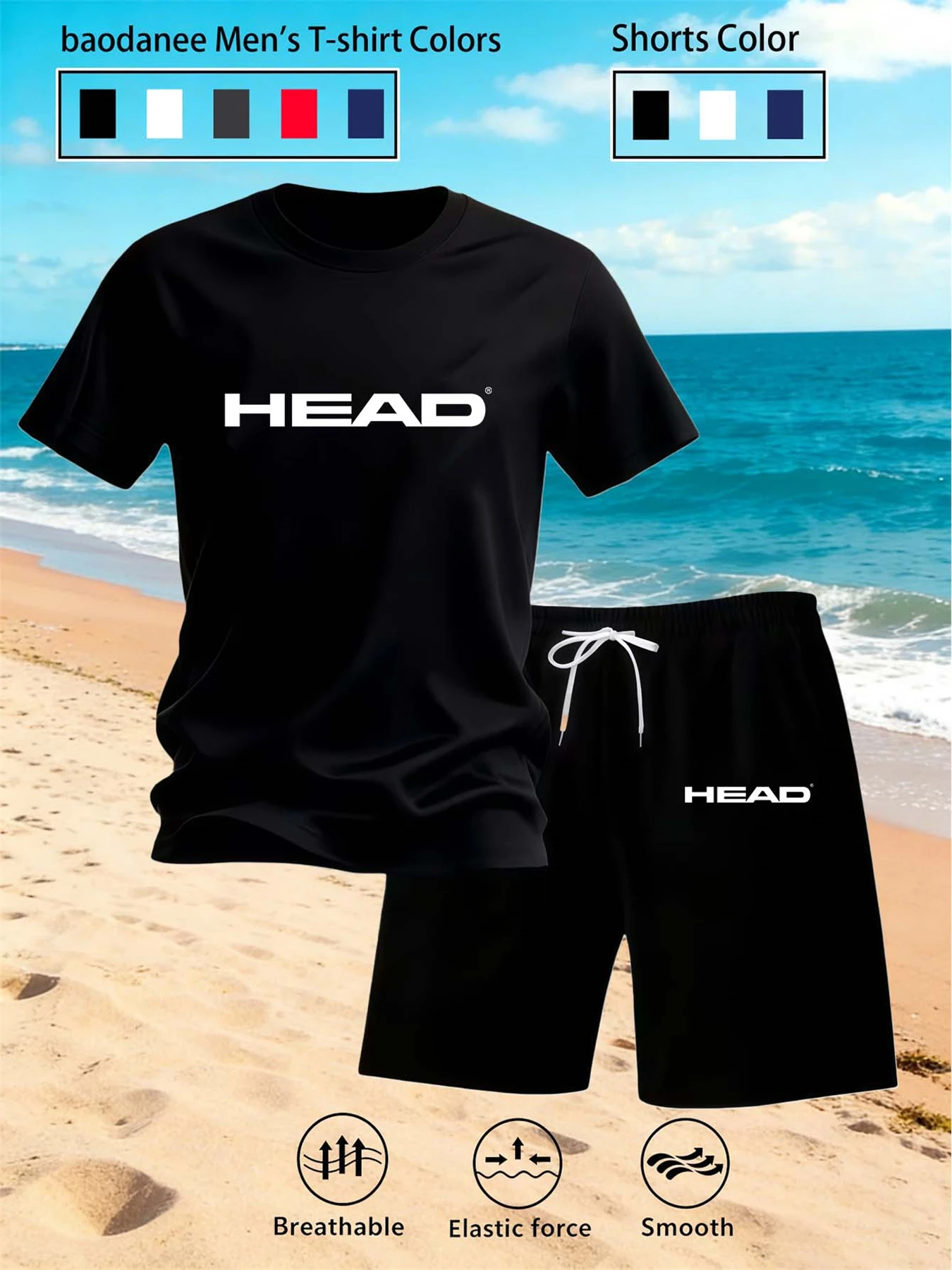 HEAD Men's 2 Piece Outfit Casual Short Sleeve T Shirt And Shorts Set Breathable Smooth Sports Suit For Tennis Beach Daily Wear image 4