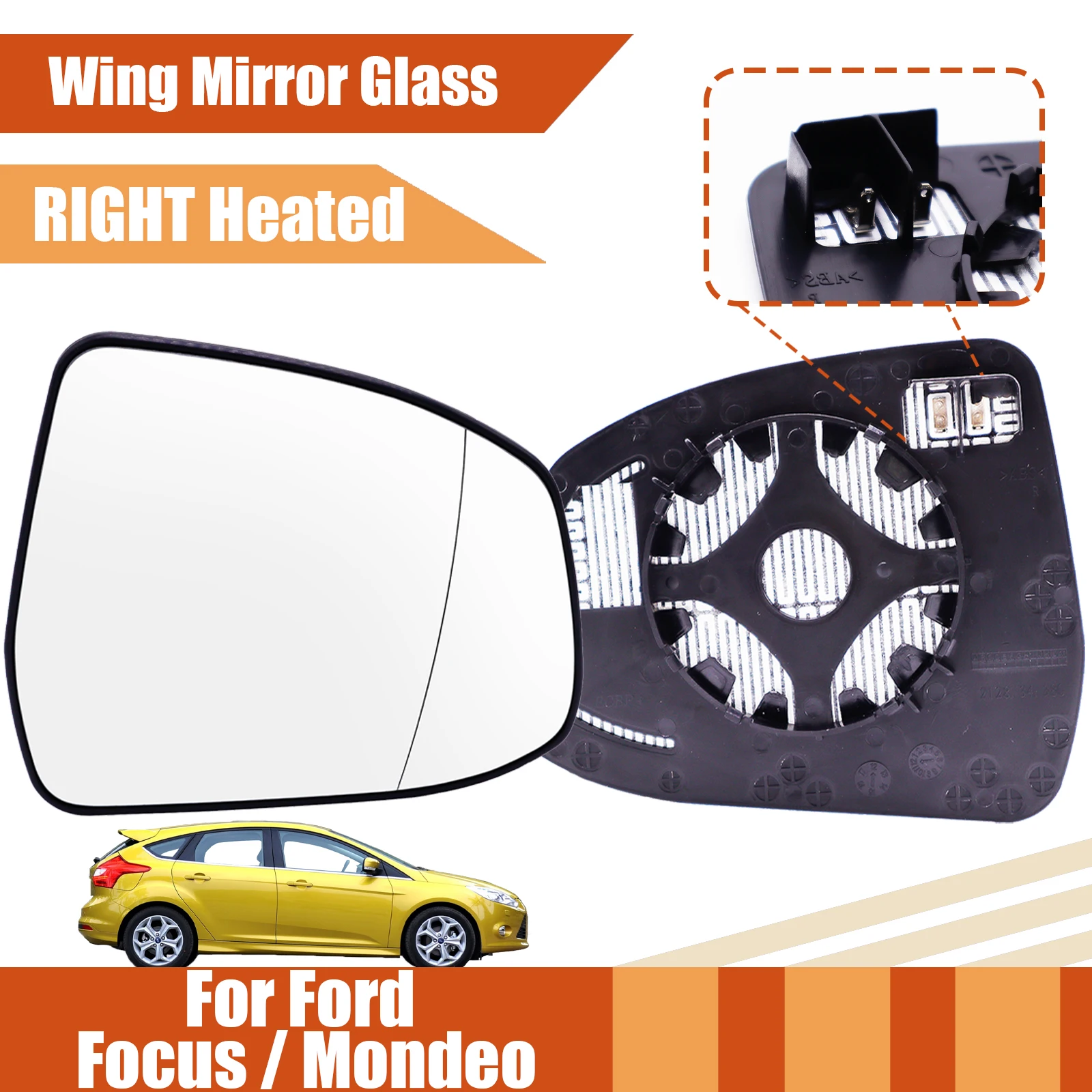 For Ford Focus MK2 MK3 2008-2018 Mondeo MK3 2010-2014 Heated Wing Mirror Glass Rear View Mirror Glass Right Driver Side Convex