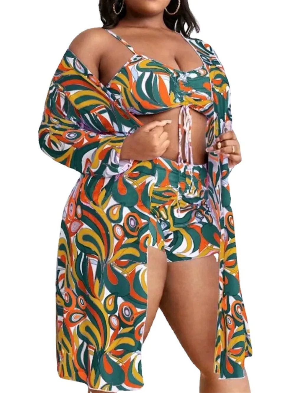 Women's Sexy Floral Swimsuit, Holiday Bikini, Leisure Beach Bikini, 3-Piece Set, Plus Size, New