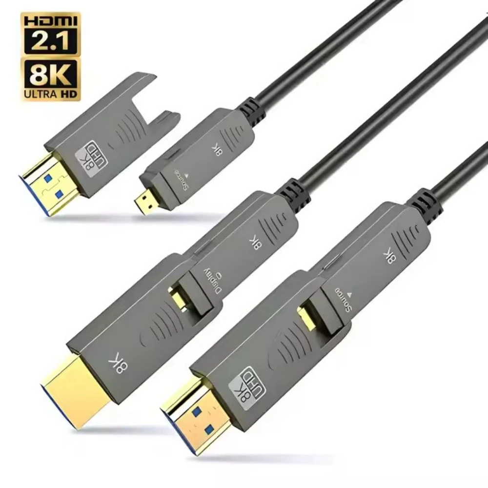 8K Optic Fiber HDMI 2.1 Cable High Speed Detachable Adapter EARC 48Gbps 8K@60Hz 4K@120Hz With Dual Micro HDMI for RTX 4080/4090