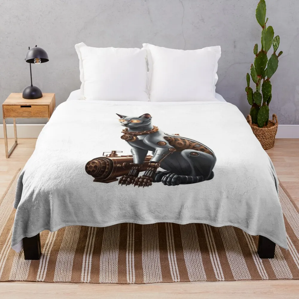 

Steampunk Cat Throw Blanket Camping Flannel Quilt Blankets