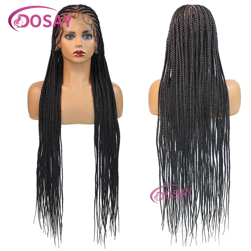 Synthetic Cornrow Box Braid Wig Full Lace Front Braided Wigs for Black Women Middle Part Braid Lace Wigs with Baby Hair 36 Inch