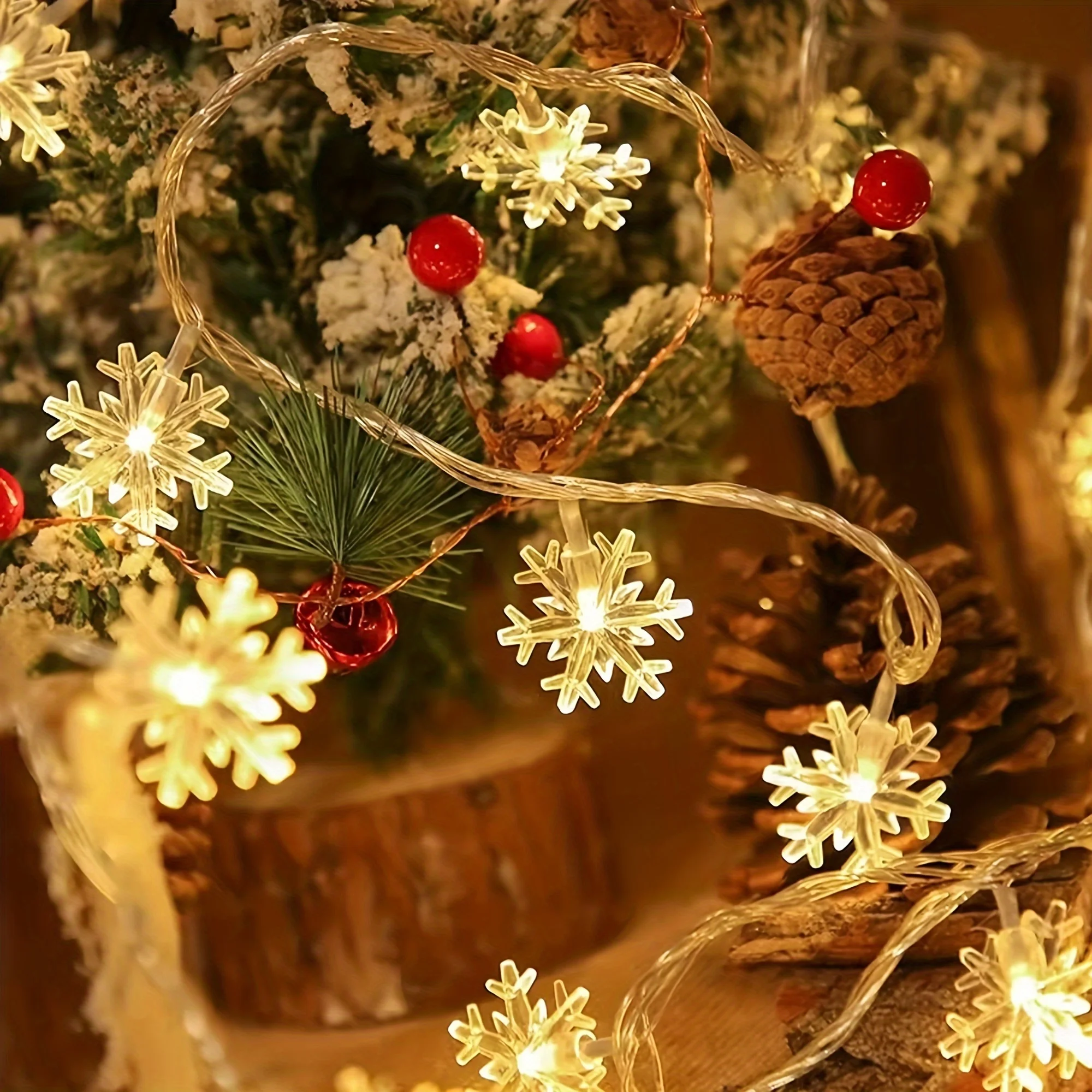 ไฟ LED String กลางแจ้ง Snowflake CHAIN ไฟ Garland หลอดไฟ Fairy ไฟปาร์ตี้งานแต่งงานหน้าแรก Garden ตกแต่งคริสต์มาส