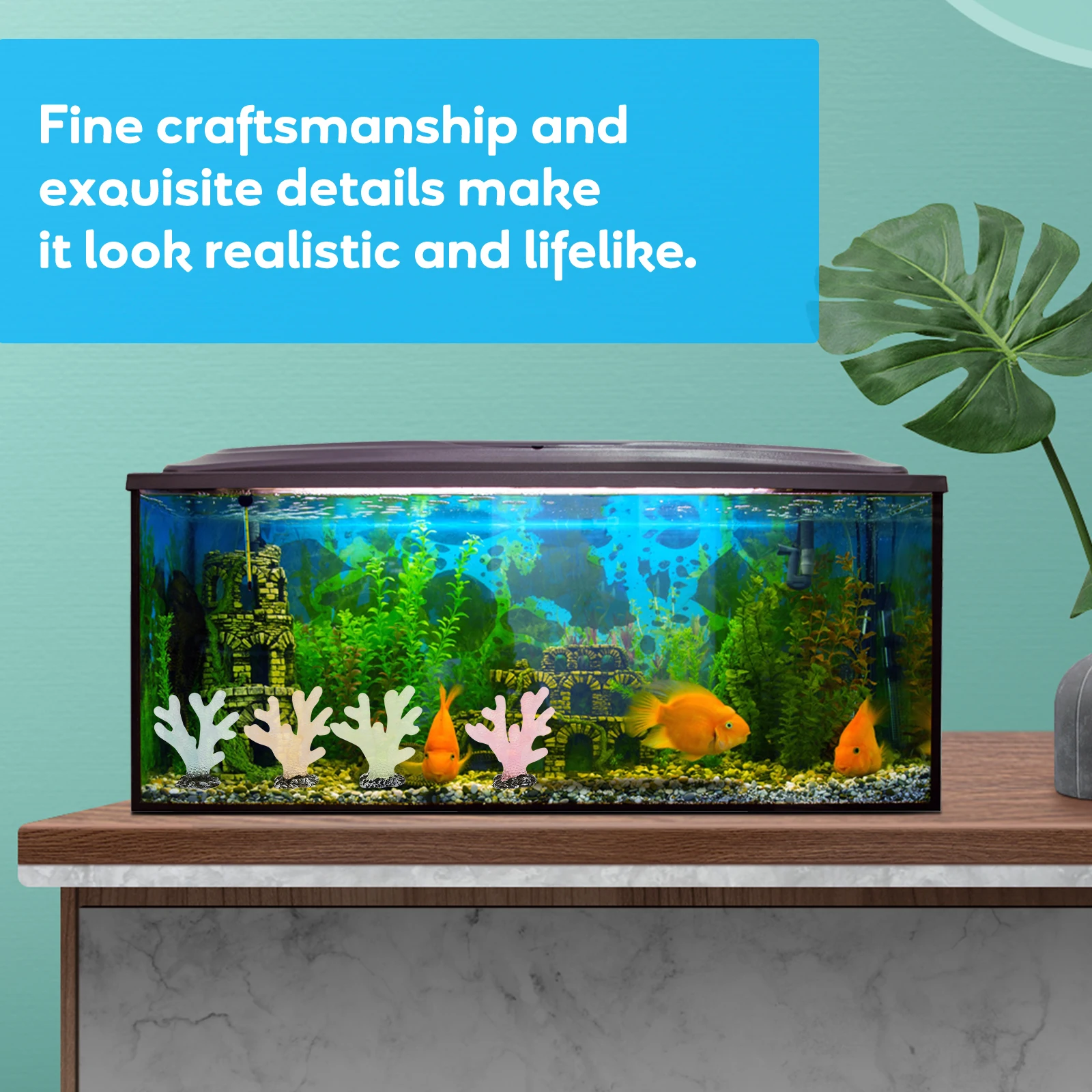 

8 Pcs Artificial Coral Decor Small Figurine Coral Aquarium naments for Fish Tank Glow Dark Non Fading Durable Mini Plant Pet