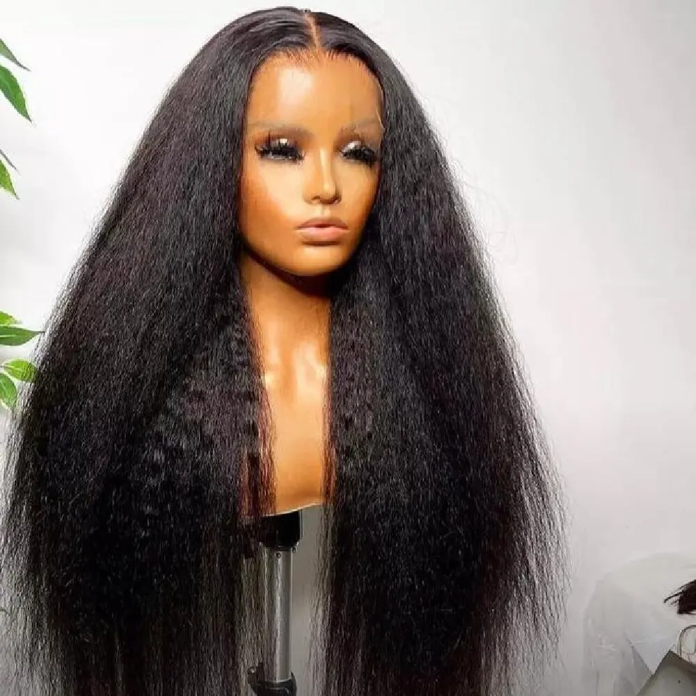 32 Inch Kinky Straight 250% Density Pre Plucked Brazilian Human Hair Wigs 13x6 13x4 Kinky Straight Lace Front Wig