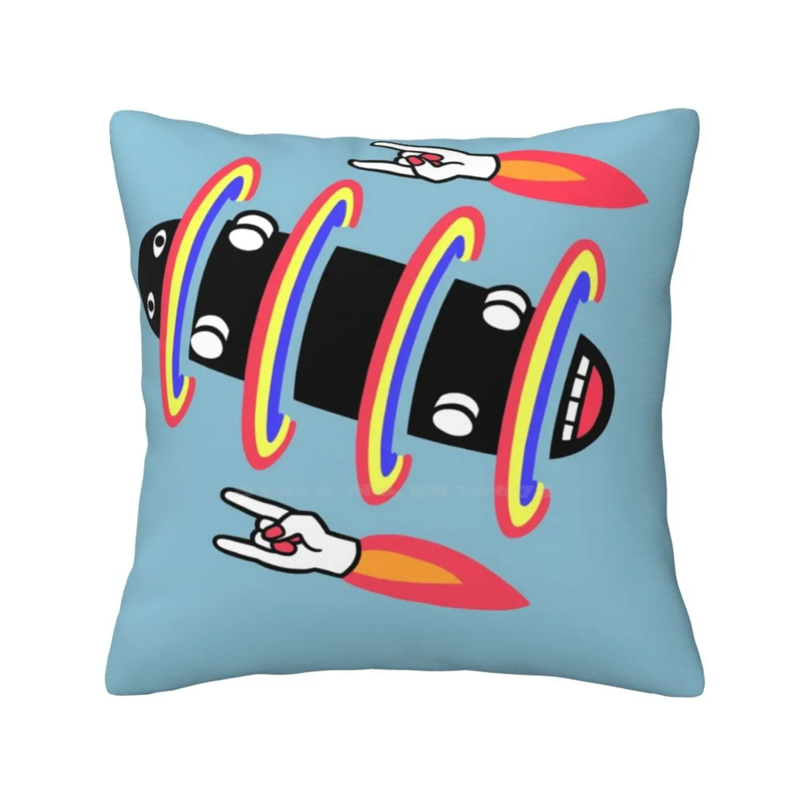 Flipped Skateboard And Rad Rockets Pillow Cover Hug Pillowcase Skater Cool Rocket California Radical Rainbows Groovy