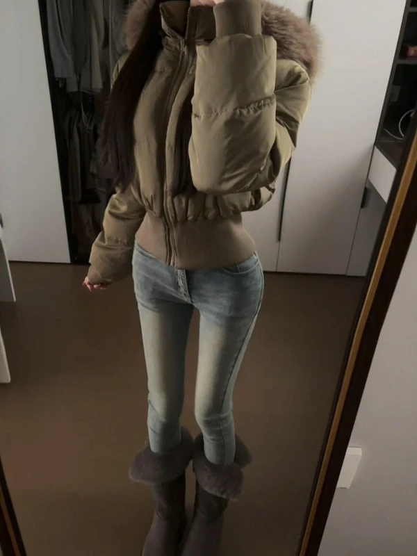 

Корейский облегающий хлопковый тюре с капюшоном в стиле ретро, нежная верхняя одежда с открытой талией для похудения, зимнее пальто размера плюс