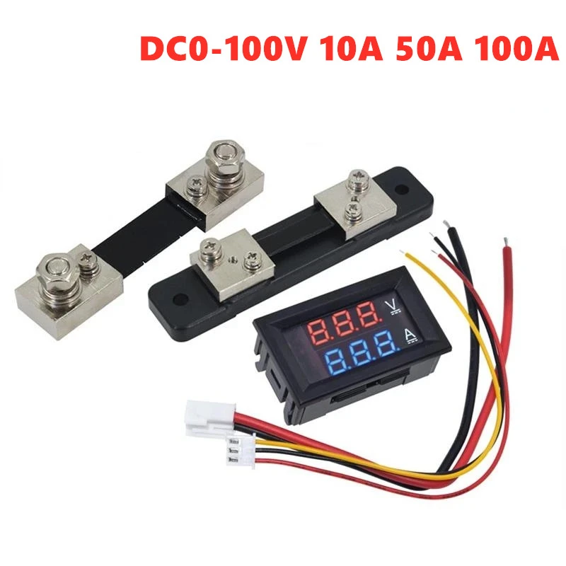 DC0-100V/10a 50a 100a Led Dc Dubbele Display Digitale Stroom En Spanningsmeter Digitale Meter