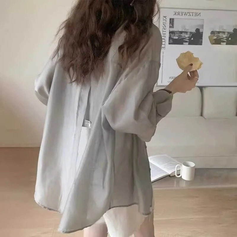 

Модный летний женский шелковый солнцезащитный кардиган, свободный открытый кардиган с разрезом Ba, длинный воротник све, цвет, Корея...