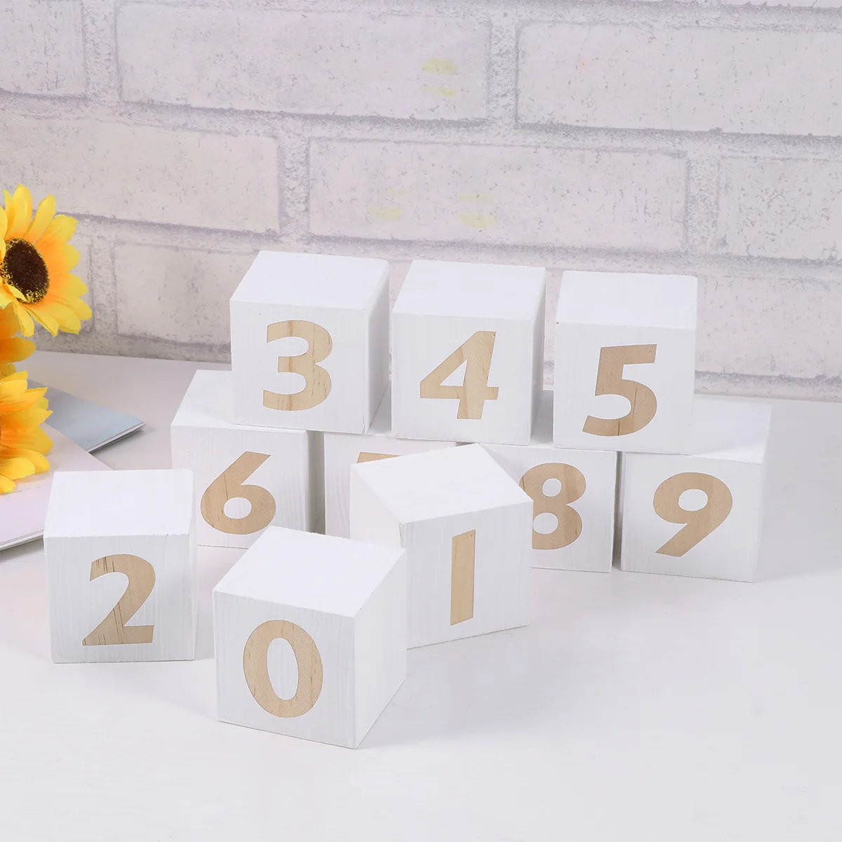 10 قطعة مربعات رقمية مكعبات خشبية ديكور كتل صور رقم الزفاف الخشبي