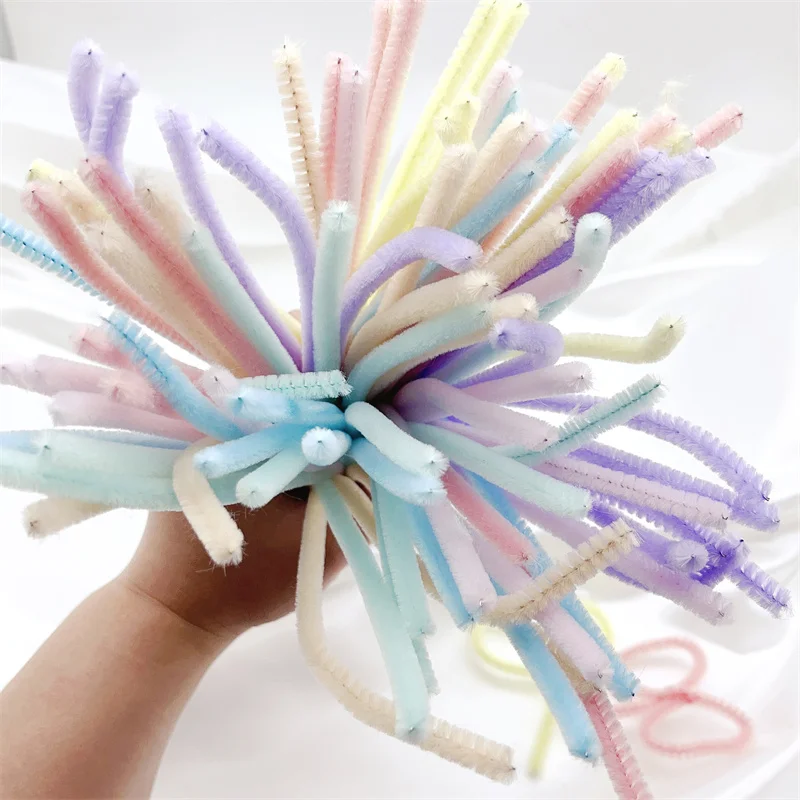 100pcs Fluffy Stick Macaroon Color Series Chenille Metal Wire Material Stick DIY Kids Creative Development Toys Art Supplies Hot