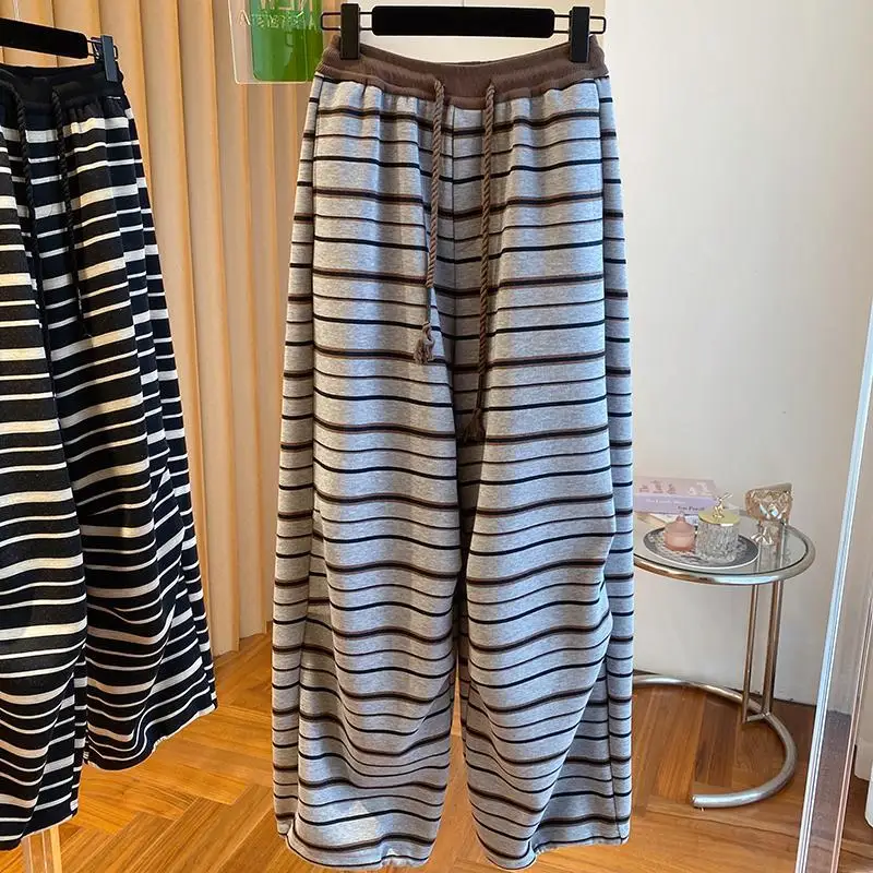 

Men's plus Size Fce Lined Thi Wide Leg Casual Pants Autumn Winter Large 300 Pou Lazy Sle Bla White Striped Sweatp...