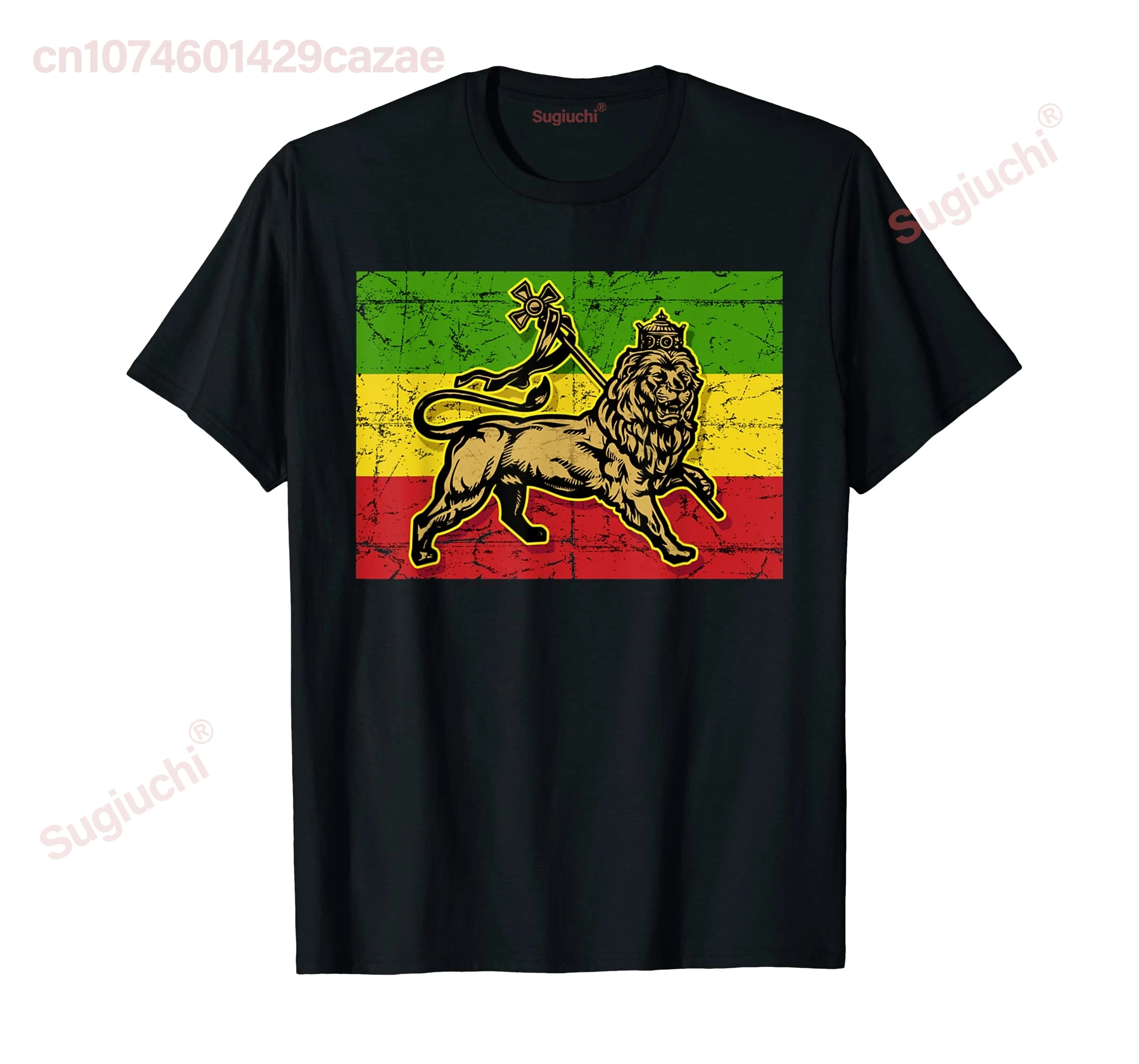 100% Cotton Lion Of Judah Rasta Ethiopian Cross Reggae Old Ethiopia Flag T-Shirt MEN WOMEN UNISEX T Shirts Size S-6XL