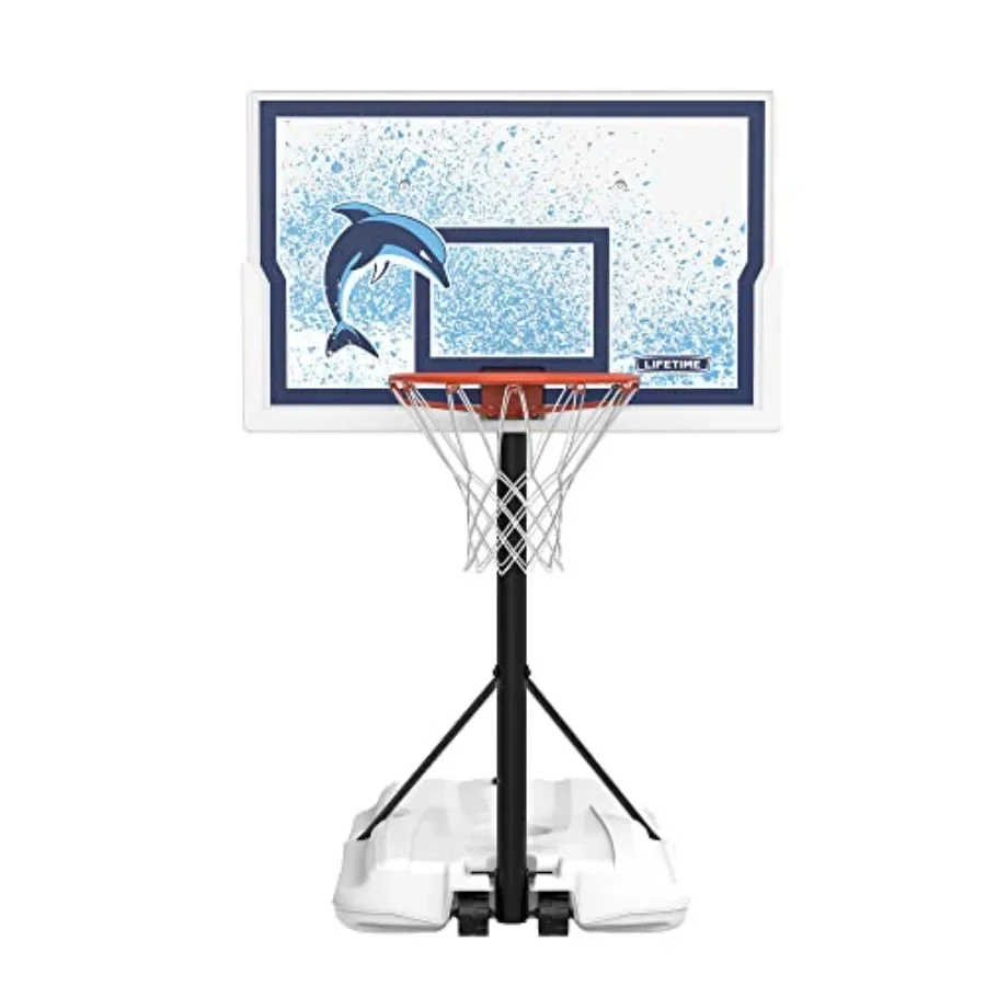 

Poolside Portable Basketball Hoop, 44-Inch Impact Backboard for outdoor use, durable polyethylene material, blue and white colo