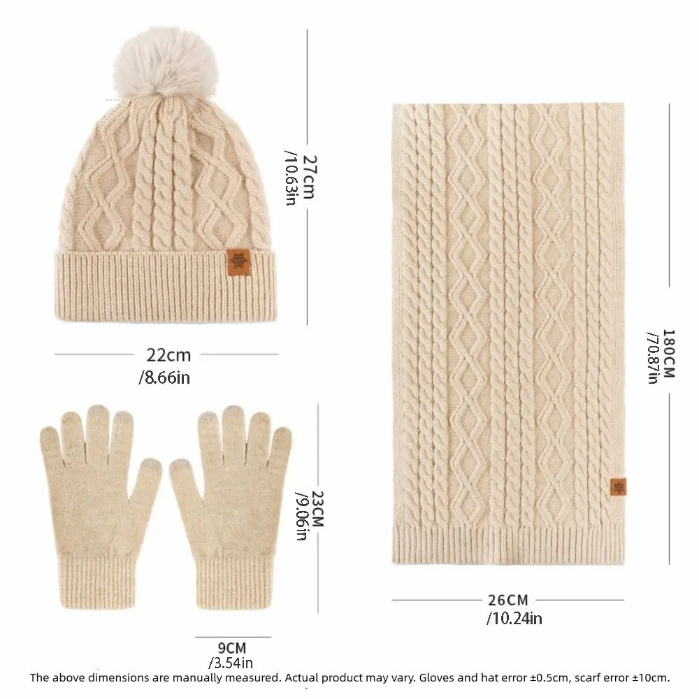 Set 3-Potong Penghangat Leher: Topi, Syal, Sarung Tangan, Set Topi Beanie Musim Dingin Warna Solid Termal, Topi Rajut Sederhana Pelindung Telinga untuk Hiking