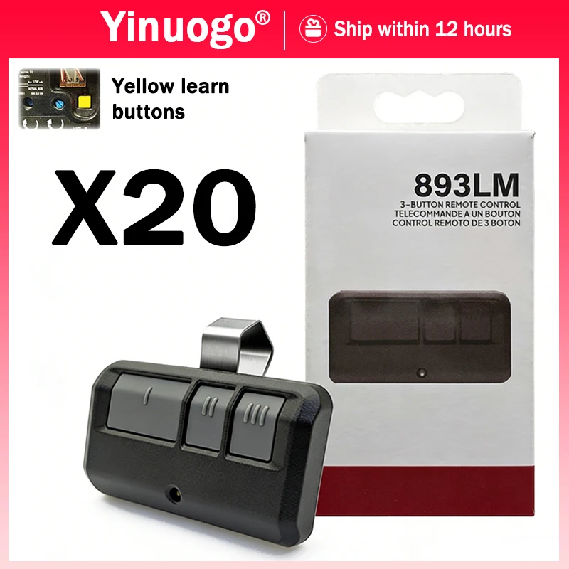 

For 891LM 893LM 950ESTD 953ESTD 41A7633 Yellow Learn Buttons Garage Remote Control Opener 310MHz 315MHz 390MHz Security 2.0
