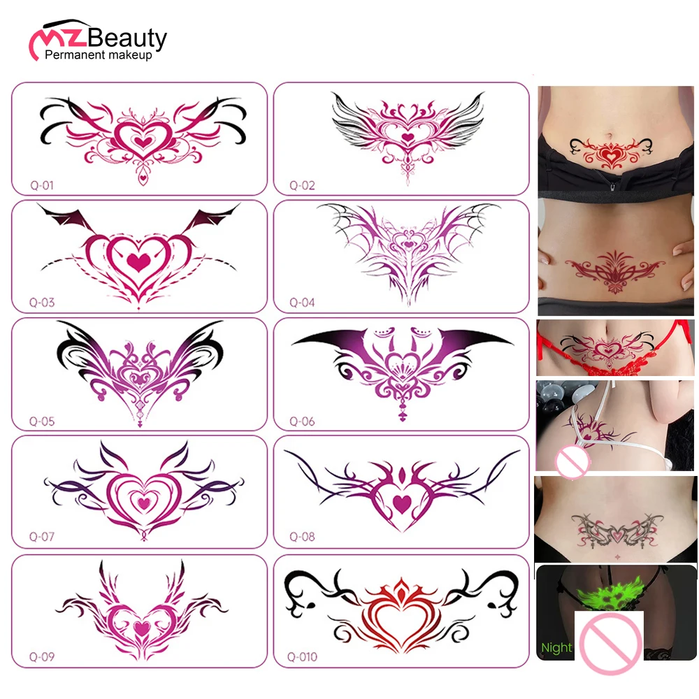 

10 Pcs Glow-in-the-Dark Succubus Temporary Tattoo Stickers for Women Long-Lasting Waterproof Fake Tattoos for Chest And Body