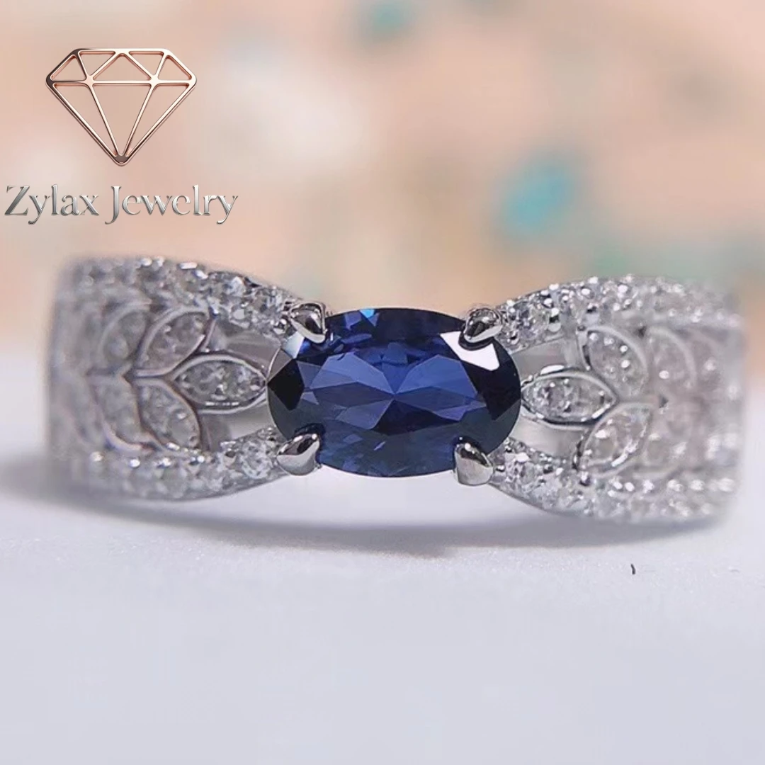 

Zylax Jewelry Dainty Glow 0.5Ct Egg Oval Shape Created Blue/Red Gem Engagement Ring for Her Solid 14K White Gold Jewelry for Wom