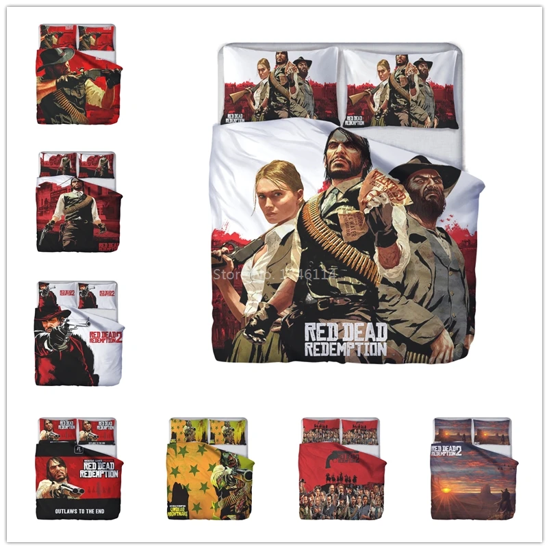 Red Dead Redemption Game 3D Cartoon Printed Duvet Cover Set Twin Full Queen King Size Bedding Set Bed Linens for Young Boys Gift