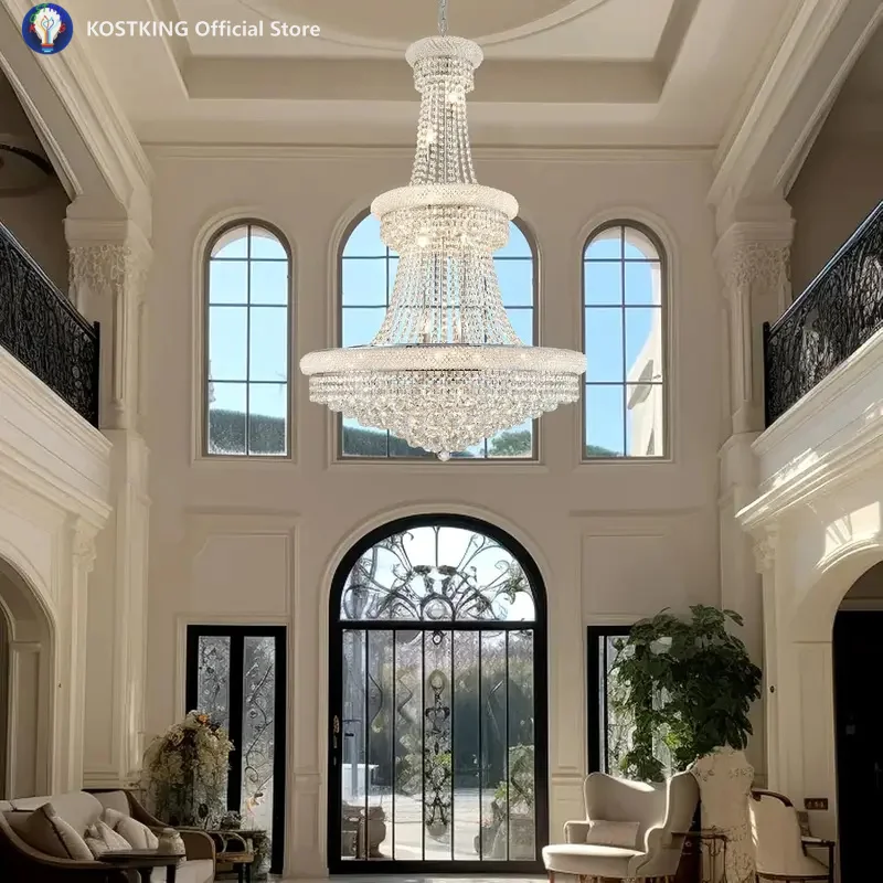 Empire Crystal Chandelier Lighting Large Modern Chrome Ceiling Crystal Chandelier For Staircase Living Room Hallway Entryway