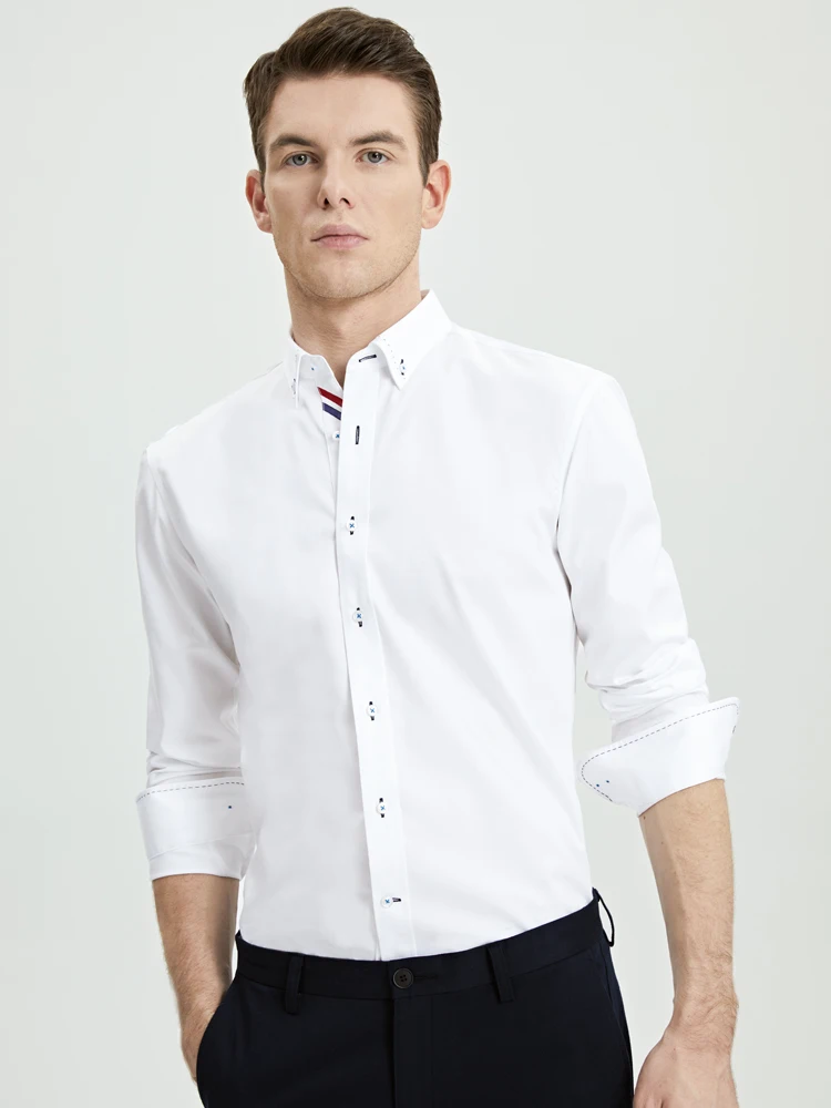

Faionable Korean Sle Men's Long Sve Cotton irt Casual Pure Color Slim Fit Splicing Busin Youth Precision Ironing ...