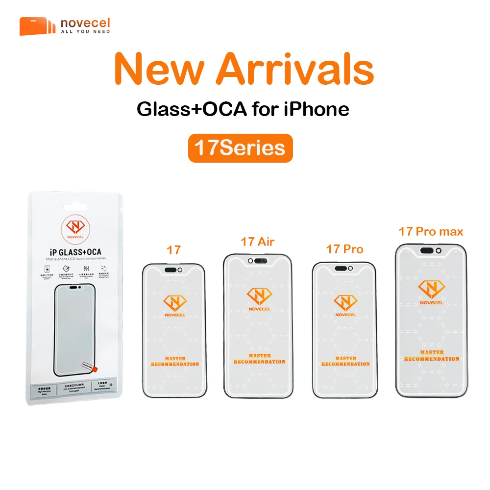 10 قطعة Novecel ORI آيفون 17 17Air 14 15 16 16E Pro max mini 12promax 16promax X XS MAX Glass + OCA 2in1 LCD تعمل باللمس إصلاح العدسات