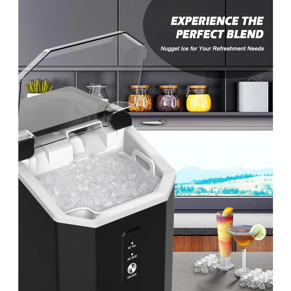 Crushed Chewable Ice Maker, Self Cleaning Ice Makers with One-Click Operation, 34Lbs/24H, Pebble Portable Ice Machine